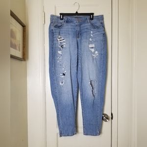 LANE BRYANT boyfriend destroyed stretch denim blue jeans 18